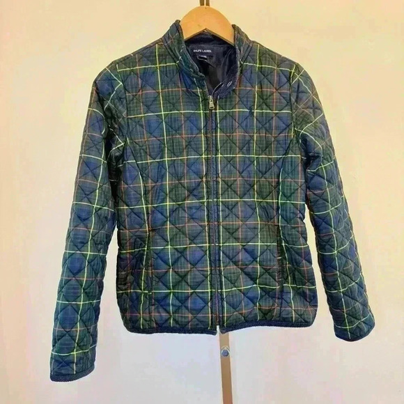 Ralph Lauren Girls Plaid Quilted Jacket Sz L Multicolor Casual Winter Fall Warm